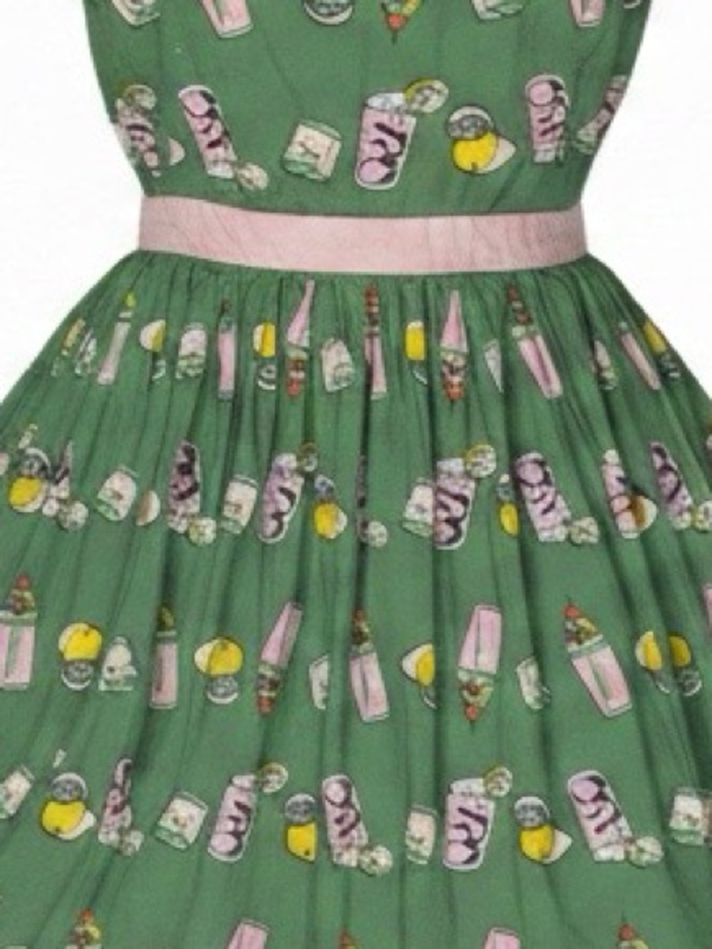 ModCloth Green Novelty Cocktail Drink Print Fit & Flare Dress NWOT Size M - Picture 5 of 9